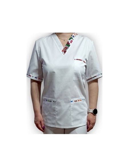 Halat medical alb cu anchior insertie, din tercot elastic Halat medical alb cu anchior insertie, din tercot elastic
