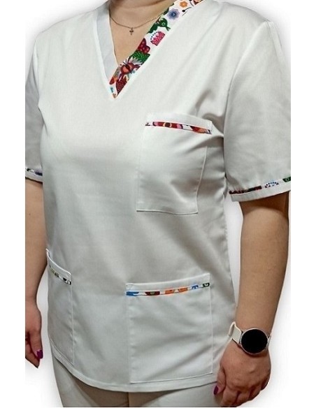 Halat medical alb cu anchior insertie, din tercot elastic Halat medical alb cu anchior insertie, din tercot elastic