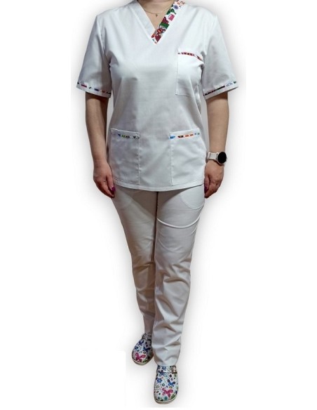 Halat medical alb cu anchior insertie, din tercot elastic Halat medical alb cu anchior insertie, din tercot elastic