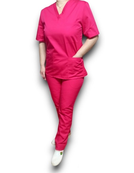 Halat medical ciclam cu anchior, din tercot elastic Halat medical ciclam cu anchior, din tercot elastic