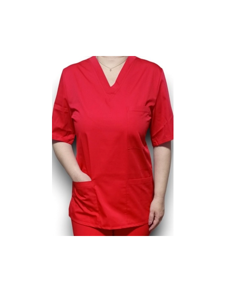 Halat medical rosu cu anchior, din tercot elastic Halat medical rosu cu anchior, din tercot elastic