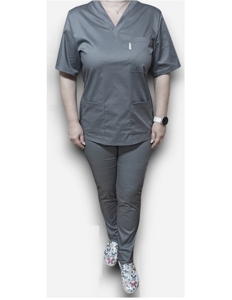 Halat medical gri cu anchior, din tercot elastic Halat medical gri cu anchior, din tercot elastic