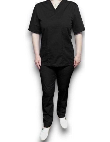 Halat medical negru cu anchior, din tercot elastic
