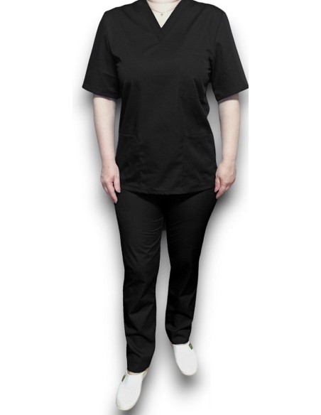 Halat medical negru cu anchior, din tercot elastic Halat medical negru cu anchior, din tercot elastic