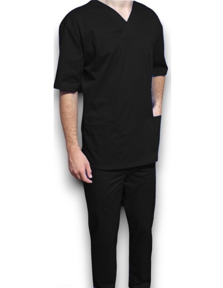 Halat medical barbatesc, cu anchior, din tercot elastic negru Halat medical barbatesc, cu anchior, din tercot elastic negru
