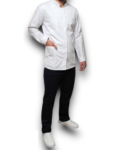 Halat medical barbati alb tunica, maneca lunga, 42 S - 52 3XL
