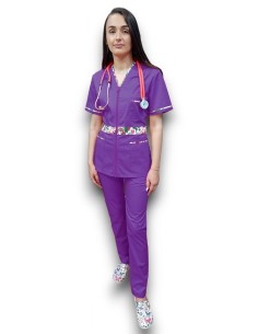 Costum medical mov, halat mov cu fermoar 2