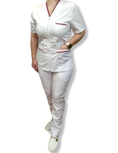 Costum medical alb tercot, halat alb cu fermoar, insertie grena 2