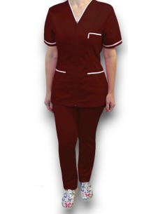 Costum medical cu fermoar, tercot grena, insertie alba