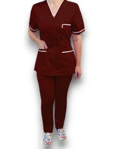 Costum medical cu fermoar, tercot grena, insertie alba 2