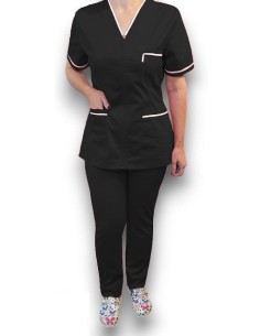 Costum medical cu fermoar, tercot elastic negru, insertie alba 2