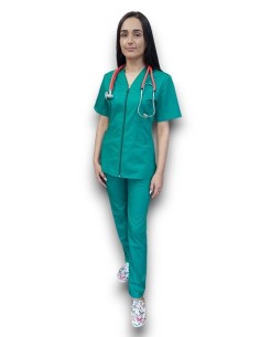 Costum medical verde spital tercot elastic, halat verde spital cu fermoar 2