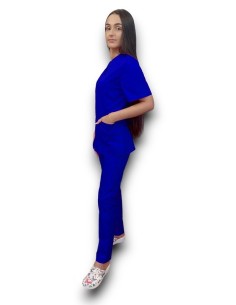 Costum medical albastru royal tercot elastic, halat albastru royal cu fermoar 2