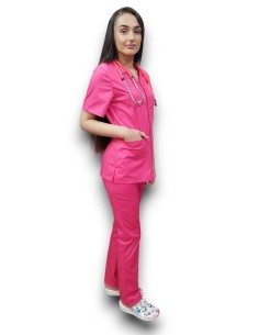 Costum medical ciclam tercot elastic, halat ciclam cu fermoar