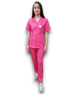 Costum medical ciclam tercot elastic, halat ciclam cu fermoar 2
