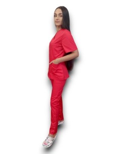 Costum medical rosu tercot elastic, halat rosu cu fermoar 2