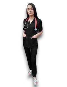 Costum medical gri tercot elastic, halat gri cu fermoar