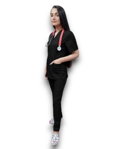 Costum medical gri tercot elastic, halat gri cu fermoar 2