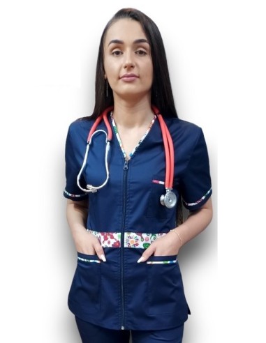 Halat medical bleumarin cu fermoar, tercot elastic