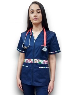 Halat medical bleumarin cu fermoar, tercot elastic