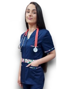 Halat medical bleumarin cu fermoar, tercot elastic 2