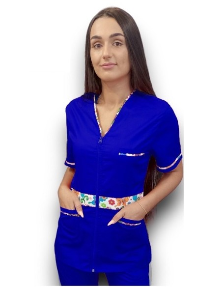 Halat medical albastru royal cu fermoar, tercot elastic Halat medical albastru royal cu fermoar, tercot elastic