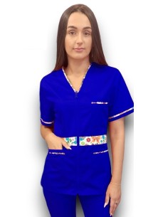 Halat medical albastru royal cu fermoar, tercot elastic