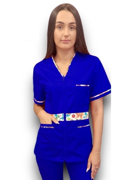 Halat medical albastru royal cu fermoar, tercot elastic Halat medical albastru royal cu fermoar, tercot elastic
