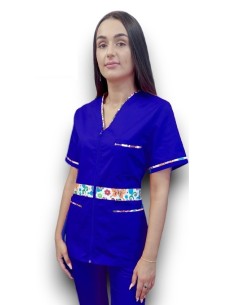 Halat medical albastru royal cu fermoar, tercot elastic 2