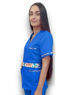 Halat medical albastru cu fermoar, tercot elastic