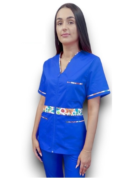 Halat medical albastru cu fermoar, tercot elastic Halat medical albastru cu fermoar, tercot elastic