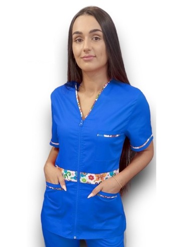 Halat medical albastru cu fermoar, tercot elastic