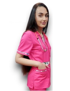 Halat medical ciclam cu fermoar, tercot elastic