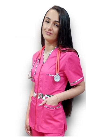 Halat medical ciclam cu fermoar, tercot elastic Halat medical ciclam cu fermoar, tercot elastic