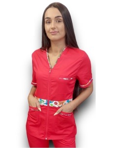 Halat medical rosu, cu fermoar, tercot elastic 2