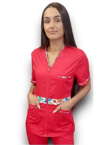 Halat medical rosu, cu fermoar, tercot elastic