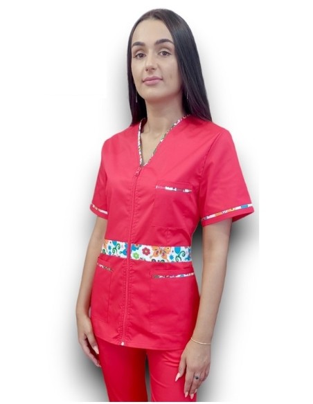 Halat medical rosu, cu fermoar, tercot elastic Halat medical rosu, cu fermoar, tercot elastic