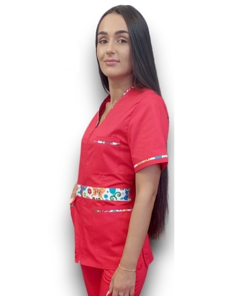 Halat medical rosu, cu fermoar, tercot elastic Halat medical rosu, cu fermoar, tercot elastic