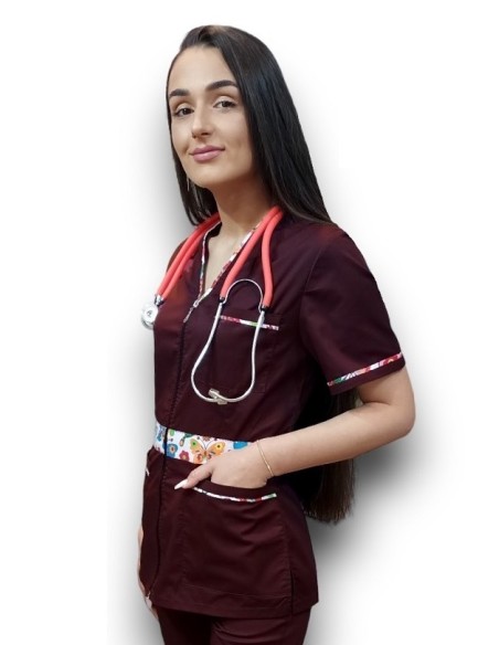 Halat medical grena cu fermoar, tercot fix Halat medical grena cu fermoar, tercot fix