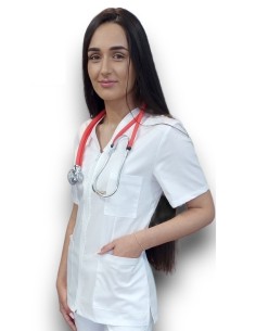 Halat medical alb cu fermoar, tercot elastic 2