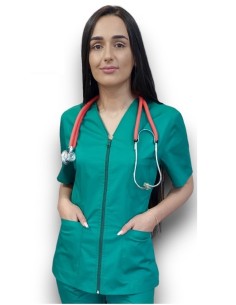 Halat medical verde spital cu fermoar, tercot elastic