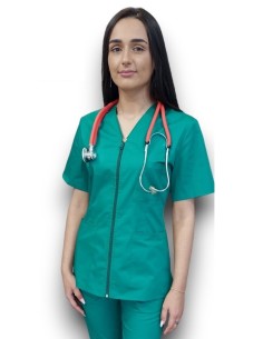 Halat medical verde spital cu fermoar, tercot elastic 2