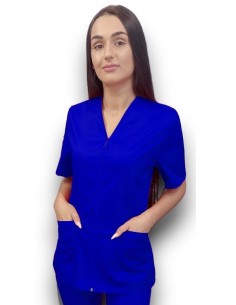 Halat medical albastru royal cu fermoar, tercot elastic