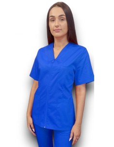 Halat medical albastru cu fermoar, tercot elastic 2