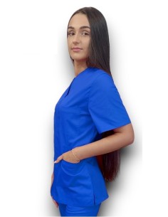 Halat medical albastru cu fermoar, tercot elastic