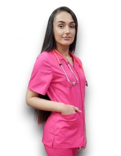 Halat medical ciclam cu fermoar, tercot elastic