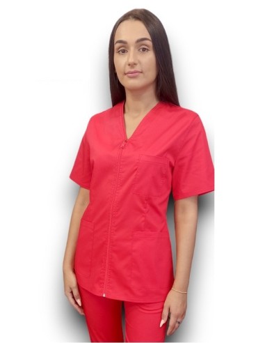 Halat medical rosu cu fermoar, tercot elastic