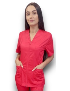Halat medical rosu cu fermoar, tercot elastic
