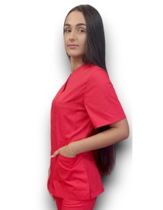 Halat medical rosu cu fermoar, tercot elastic 2