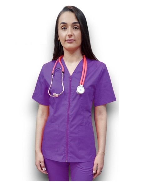 Halat medical mov cu fermoar, tercot fix Halat medical mov cu fermoar, tercot fix